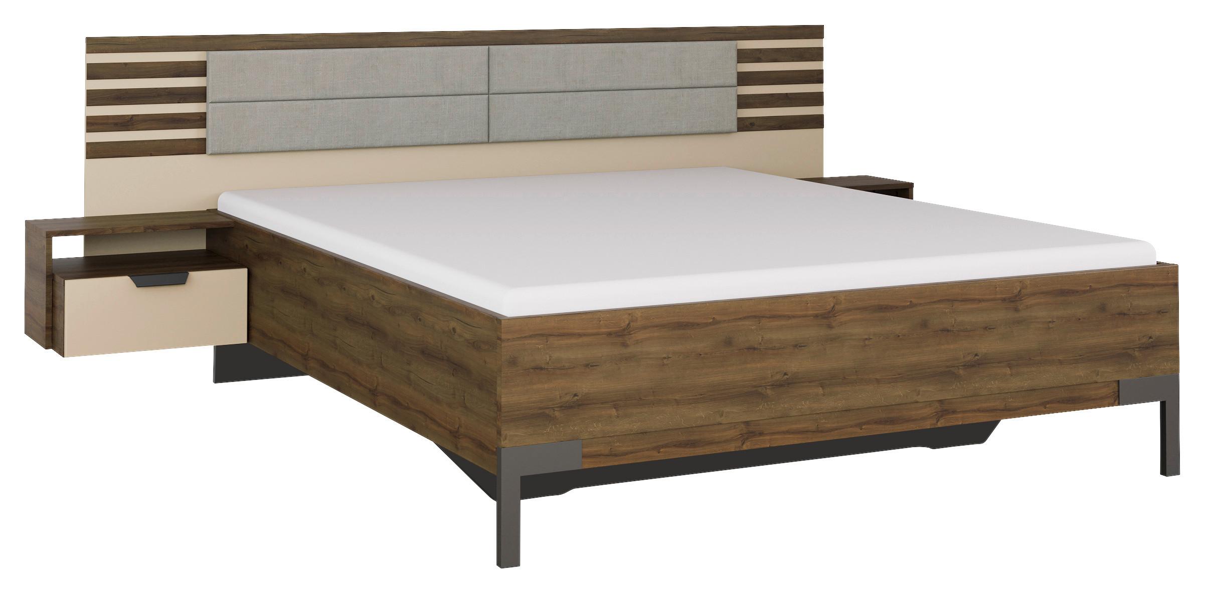 Bettanlage Barea Champagner Eiche Dekor - Eiche dunkel/Champagner, MODERN, Holzwerkstoff/Textil (160/200cm) - Rauch Möbel