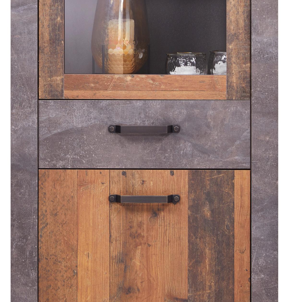 Vitrine Ontario B: 71,4 Cm Old Style Dekor/betonoptik - Dunkelgrau/Eichefarben, Trend, Glas/Holzwerkstoff (71,4/200/41,5cm) - Ondega
