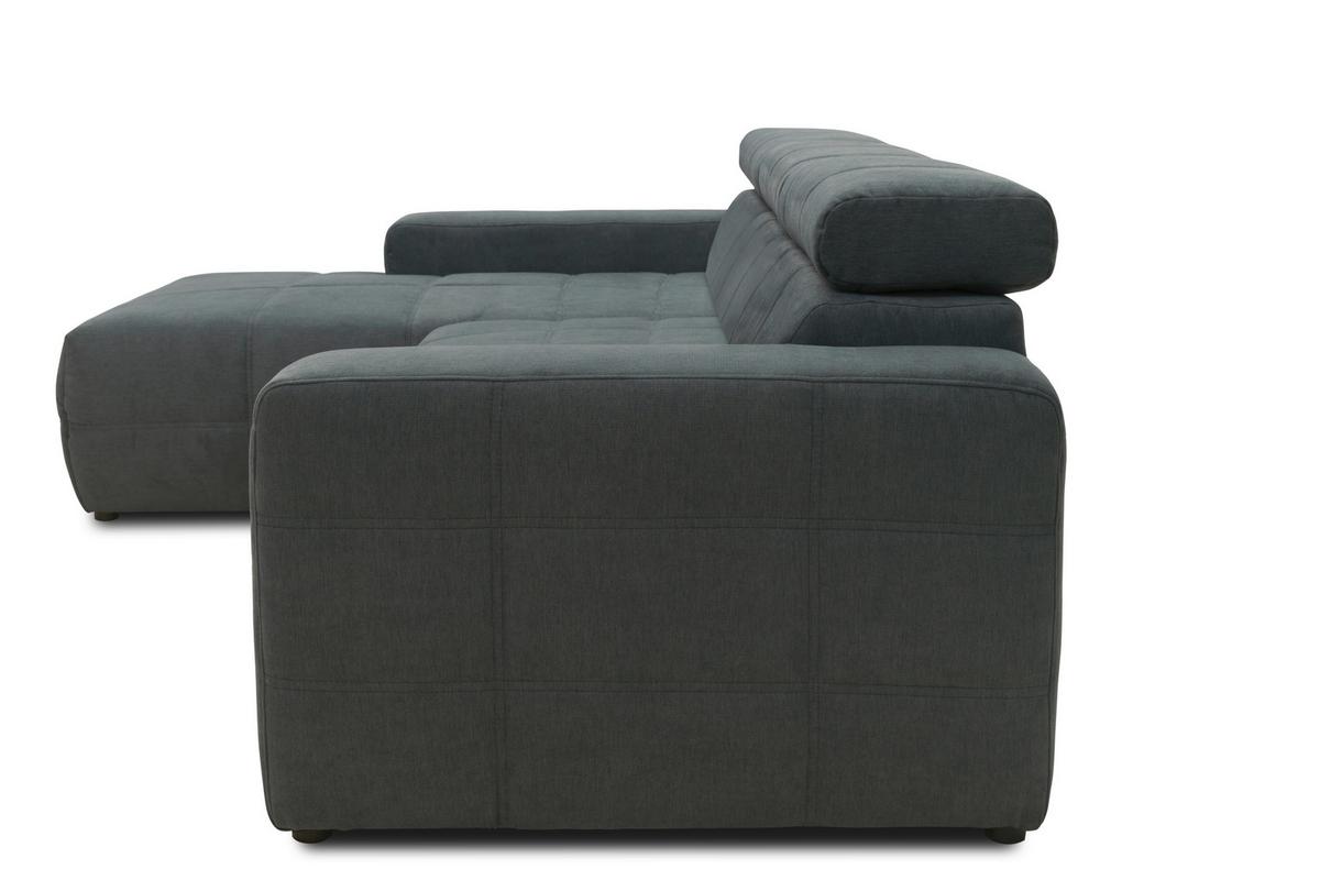 Ecksofa + Kopfteilfunktion Brandon Dunkelgrau Mikrofaser - Dunkelgrau/Schwarz, Design, Textil (175/285cm) - MID.YOU