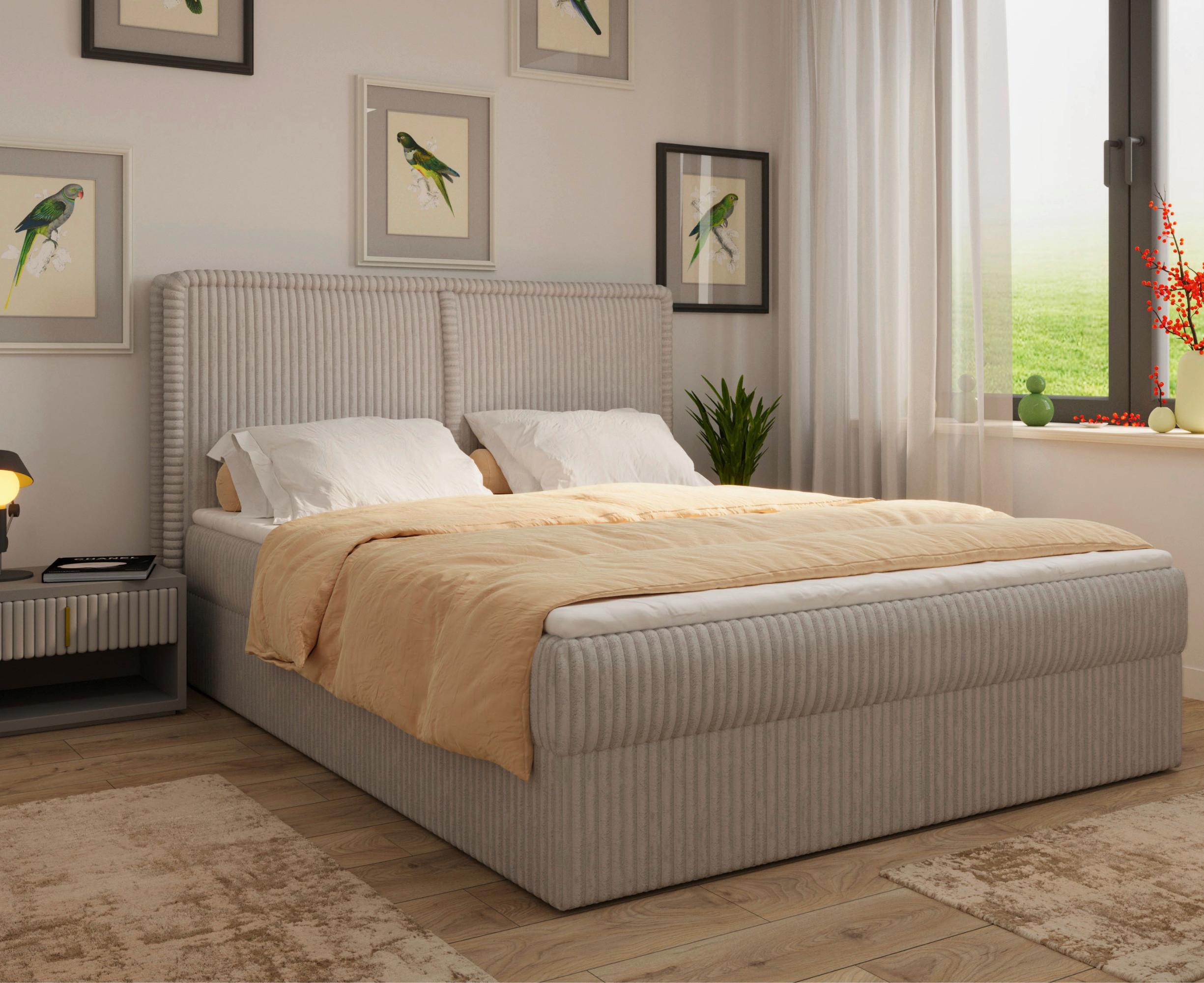 Boxbett Barcelona Lf: 180x200 Beigebraun - Beigebraun/Schwarz, MODERN, Holz/Kunststoff (180/200cm) - MID.YOU