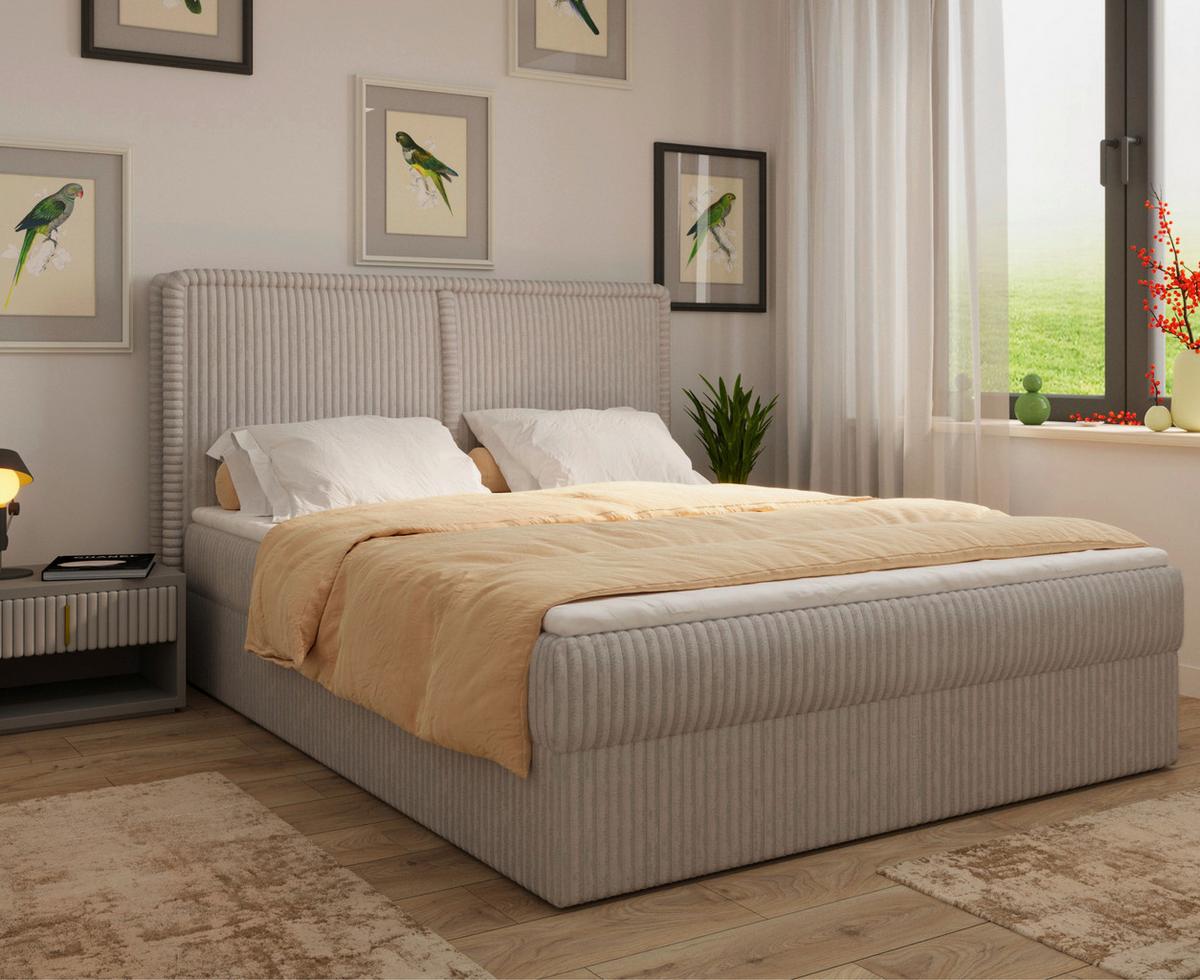 Boxbett Barcelona Lf: 180x200 Beigebraun - Beigebraun/Schwarz, MODERN, Holz/Kunststoff (180/200cm) - MID.YOU