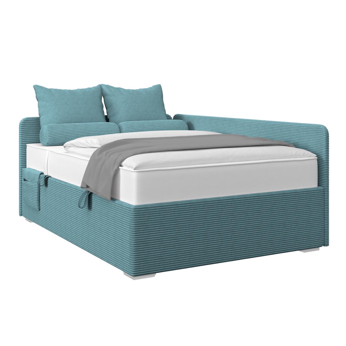 Kárpitozott Ágy Rei 140/200cm - kék/ezüstszínű, Modern, textil/fa (140/200cm)