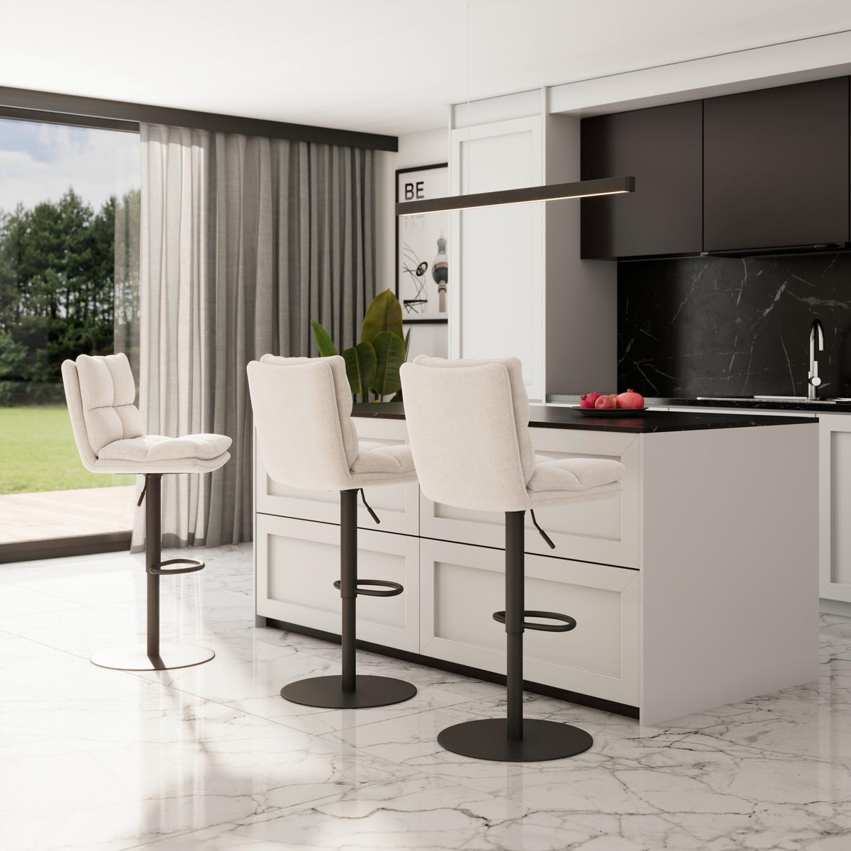 Barová stolička Caja, krémová - čierna/krémová, Modern, kov/drevo (47/87-107/49cm) - Bessagi Home