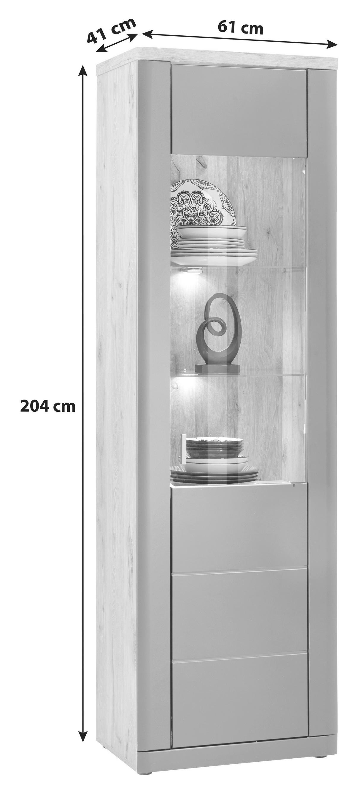 Vitrine Game B: 61 cm Schwarz Matt/Eiche Dekor - MODERN, Glas/Holzwerkstoff (61/204/41cm)