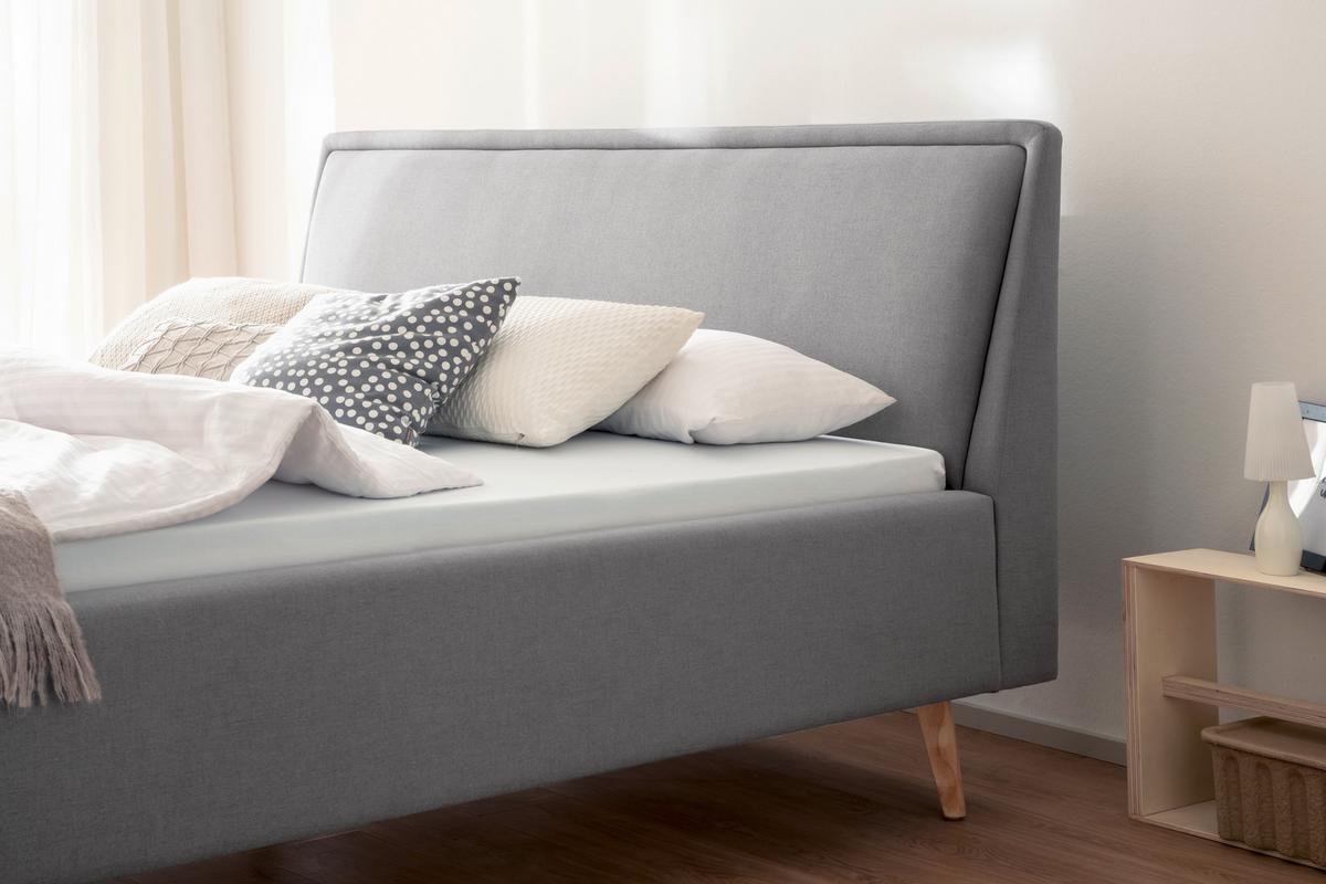 Polsterbett Frieda 180x200cm Hellgrau, inkl. Bettkasten - Eichefarben/Hellgrau, KONVENTIONELL, Holz/Textil (180/200cm) - Livetastic
