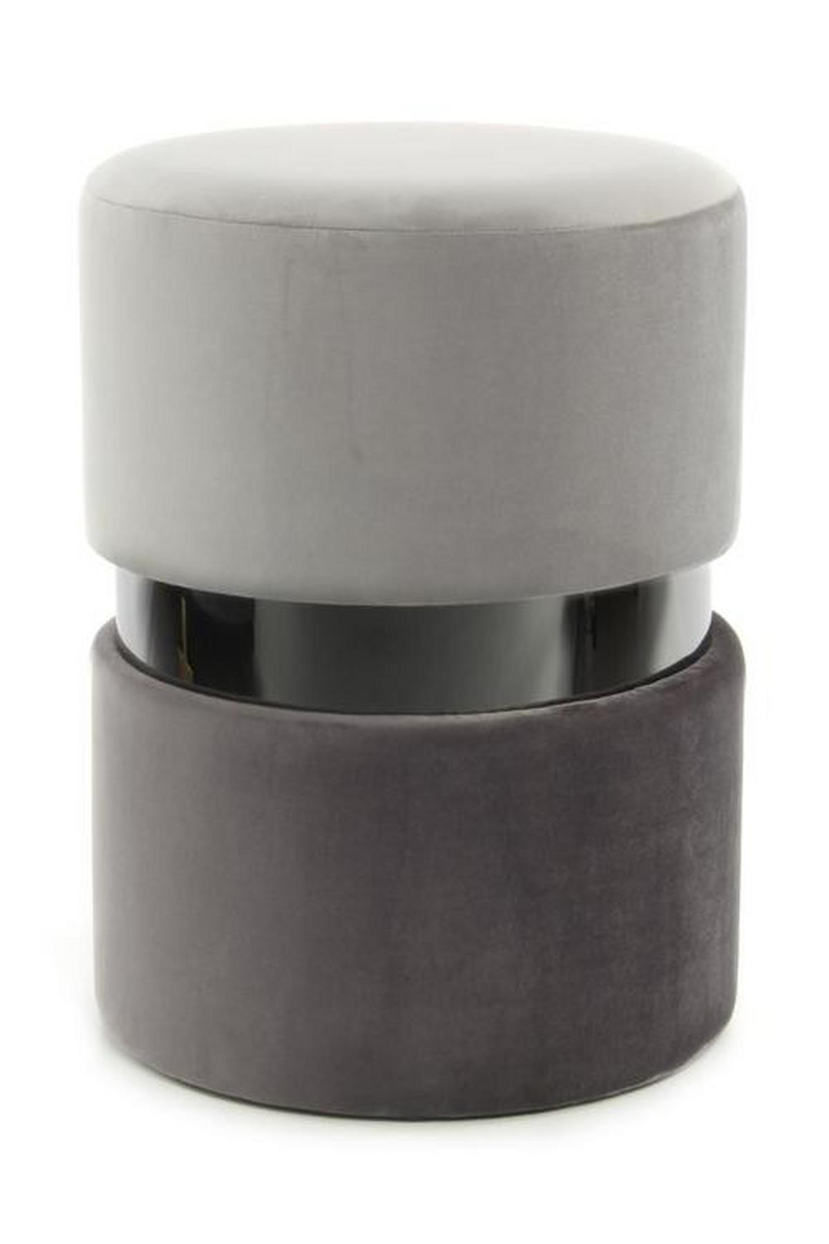 Hocker Pouf Samt Schwarz/Grau H: 46 cm - Dunkelgrau/Hellgrau, Basics, Holz/Holzwerkstoff (35/46/35cm) - Kayoom