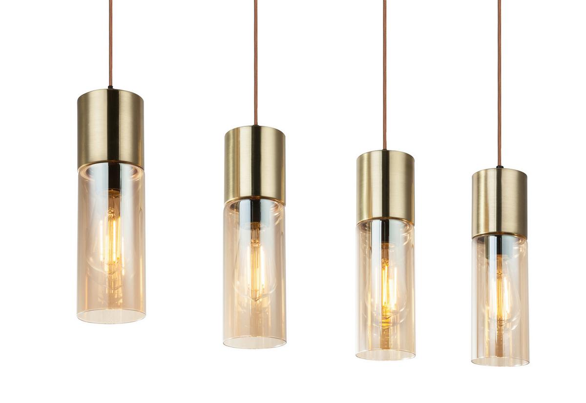 Hängeleuchte H: 156 cm 4-Flammig, Messingfarben - Messingfarben, KONVENTIONELL, Glas/Metall (80/9/156cm) - Globo