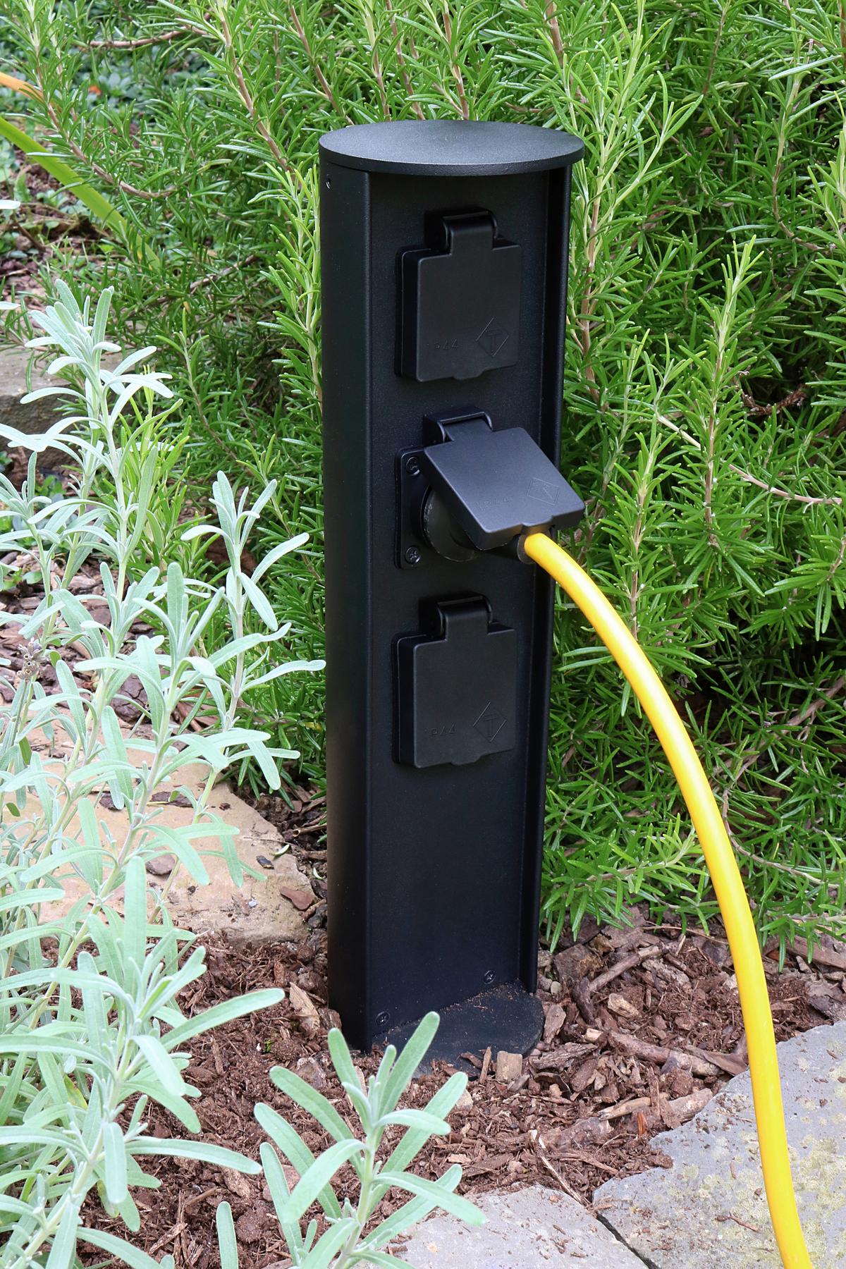 Gartensteckdose Anthrazit 3-Fach Spritzwassergeschützt - Anthrazit, Basics, Metall (10/40cm)