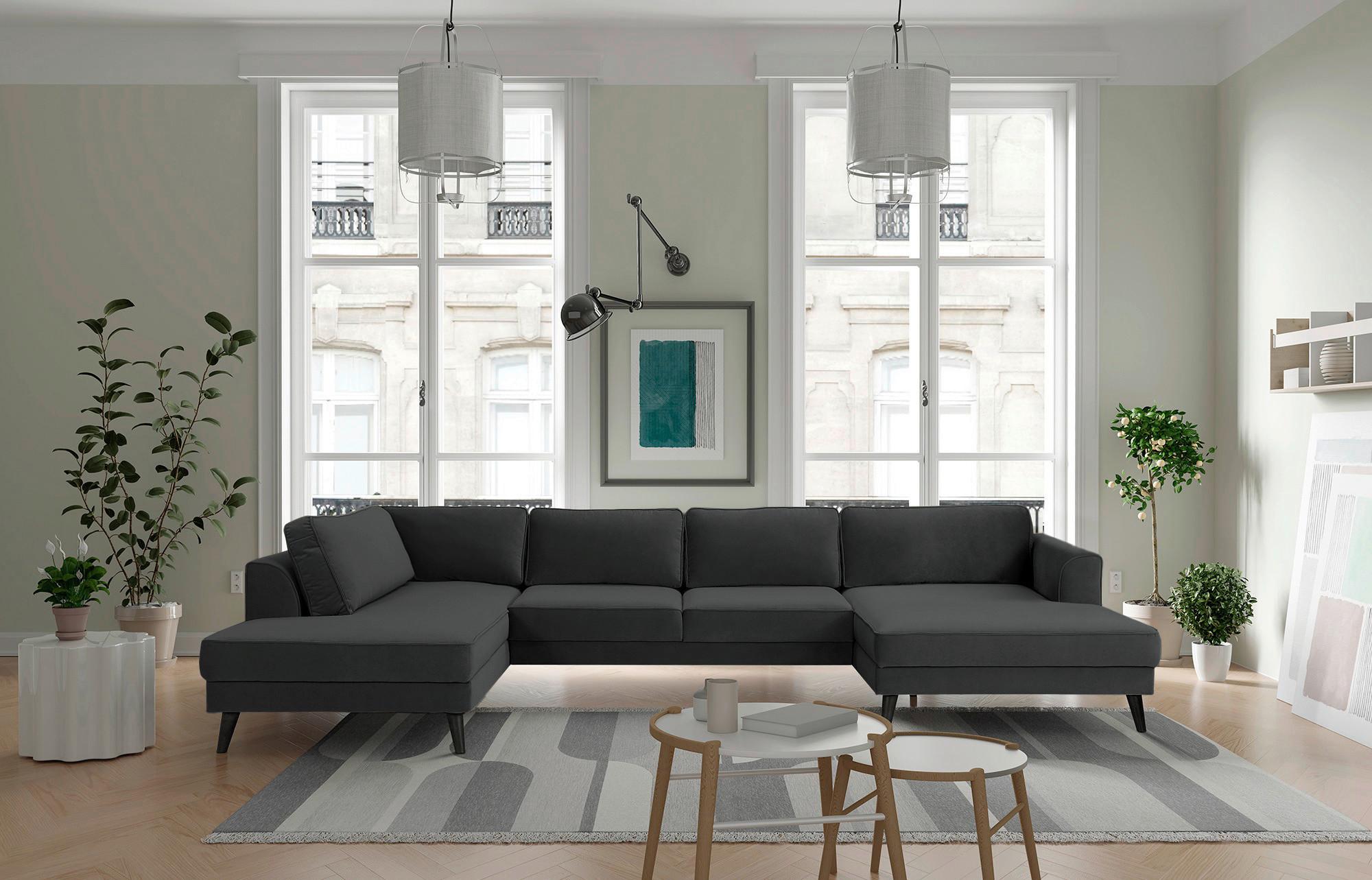 Wohnlandschaft Lumber Jack Anthrazit Velours - Wengefarben/Anthrazit, MODERN, Textil (201/348/169cm) - Trendmanufaktur