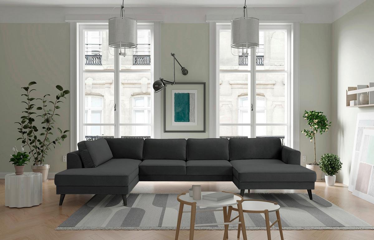 Wohnlandschaft Lumber Jack Anthrazit Velours - Wengefarben/Anthrazit, MODERN, Textil (201/348/169cm) - Trendmanufaktur