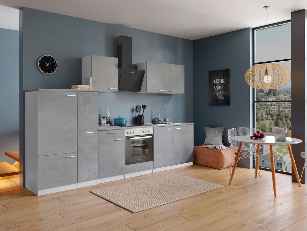 Küchenblock Malia B: 300 cm Grau, mit Geräte - Weiß/Grau, Basics, Holzwerkstoff (300cm) - Respekta