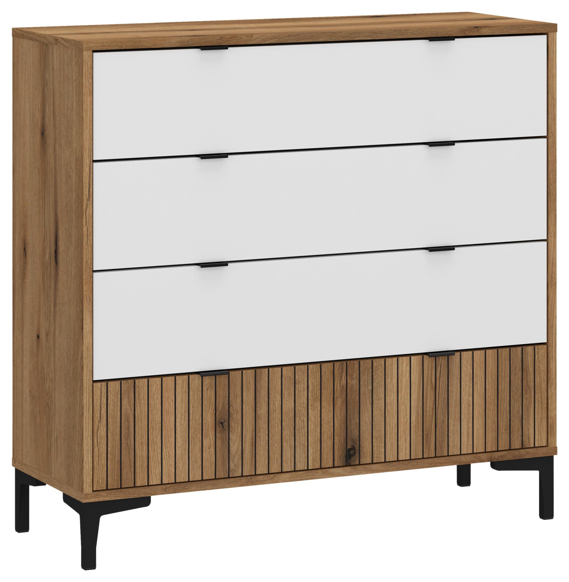 Kommode Ricko Eichefarben/Weiß B: 91,5 cm - Eichefarben/Schwarz, Trend, Holzwerkstoff (91,5/92,4/40cm)