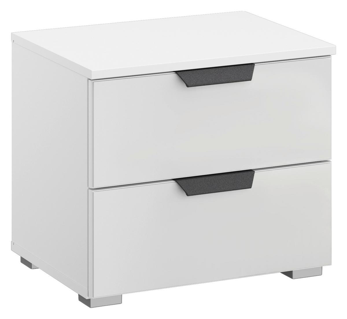 Nachtkästchen Artemis Weiß, H:43cm - Weiß Hochglanz/Alufarben, MODERN, Glas/Holzwerkstoff (47/43/42cm) - Rauch Möbel