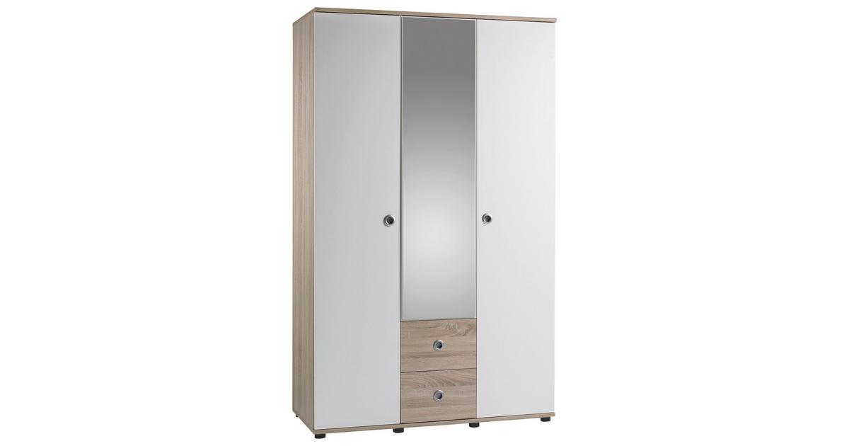 Drehtürenschrank mit Spiegel 115cm Wiki Eiche Dekor/Weiß
