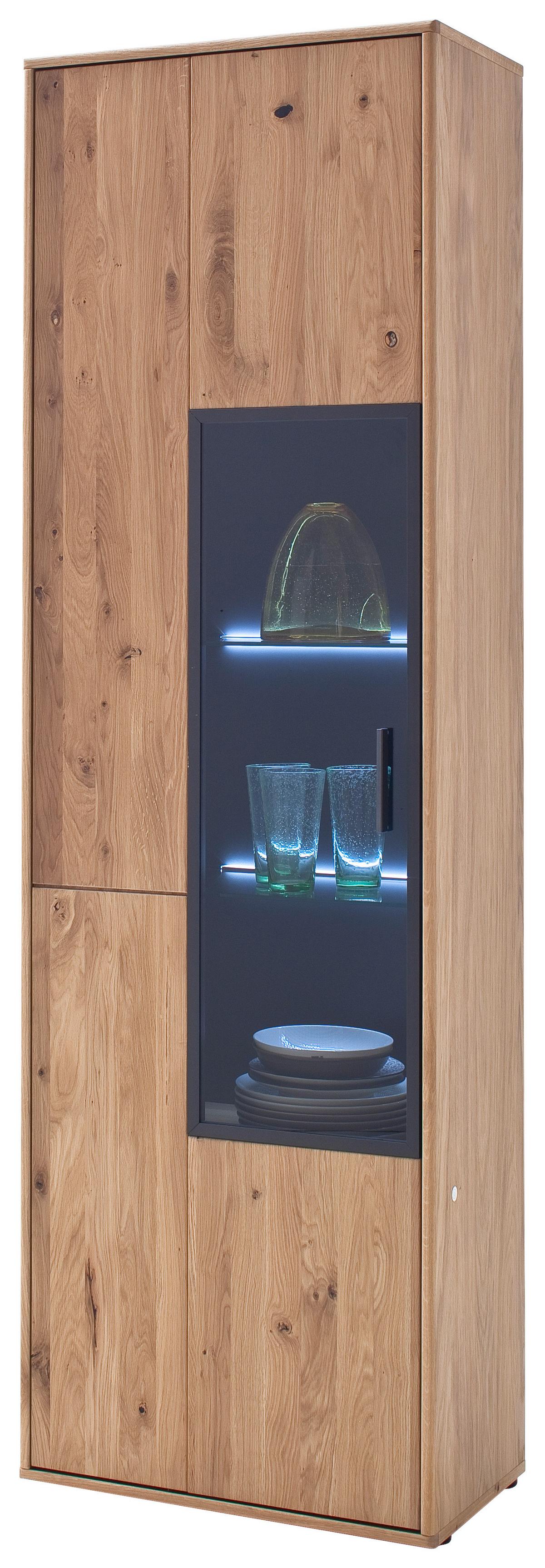 Vitrine Portland B: 64 cm Eichefarben - Eichefarben, Design, Glas/Holz (64/207/37cm) - Livetastic