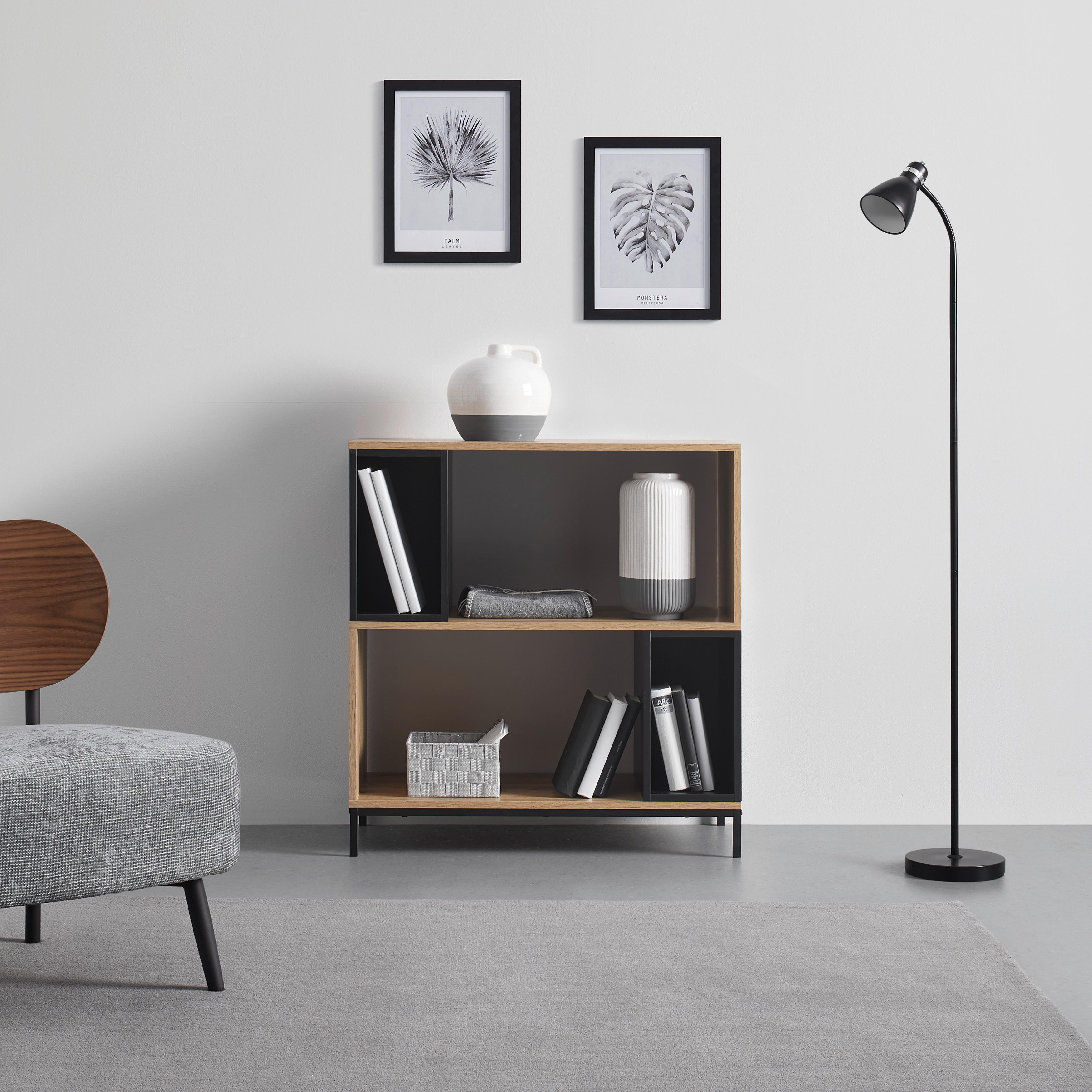 Regál Megy - farby dubu/čierna, Moderný, kov (80/84,6/40cm) - Bessagi Home