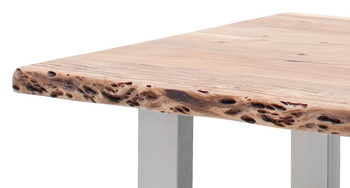 Couchtisch Holz mit Massiver Tischplatte Cartagena, Akazie - Edelstahlfarben/Akaziefarben, MODERN, Holz/Metall (75/45/75cm)
