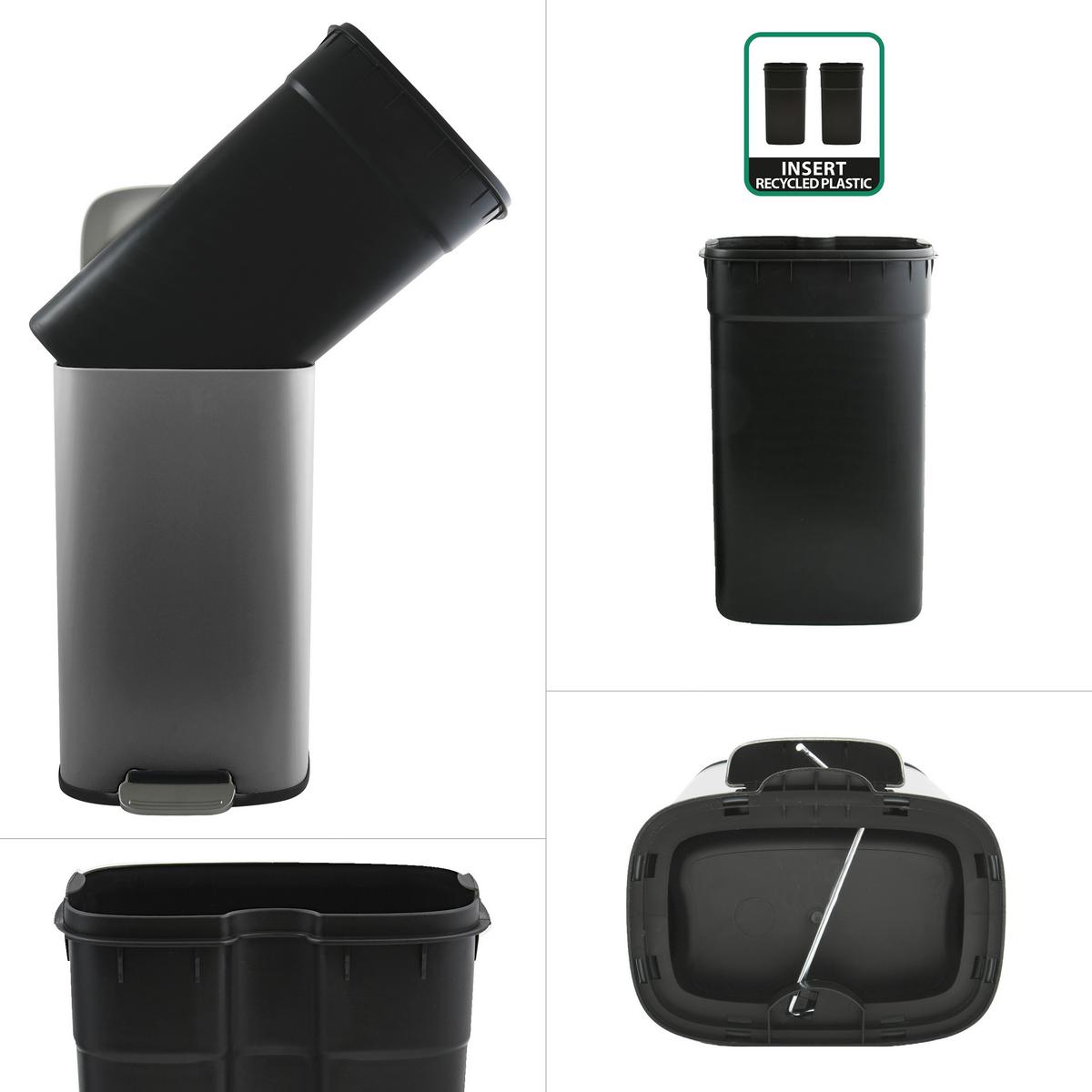 Treteimer Akira 30l Schwarz Metall LxBxH: 34,3x23,5x62,9 - Dunkelgrau/Schwarz, Basics, Kunststoff/Metall (34,3/23,5/62,9cm) - Spirella