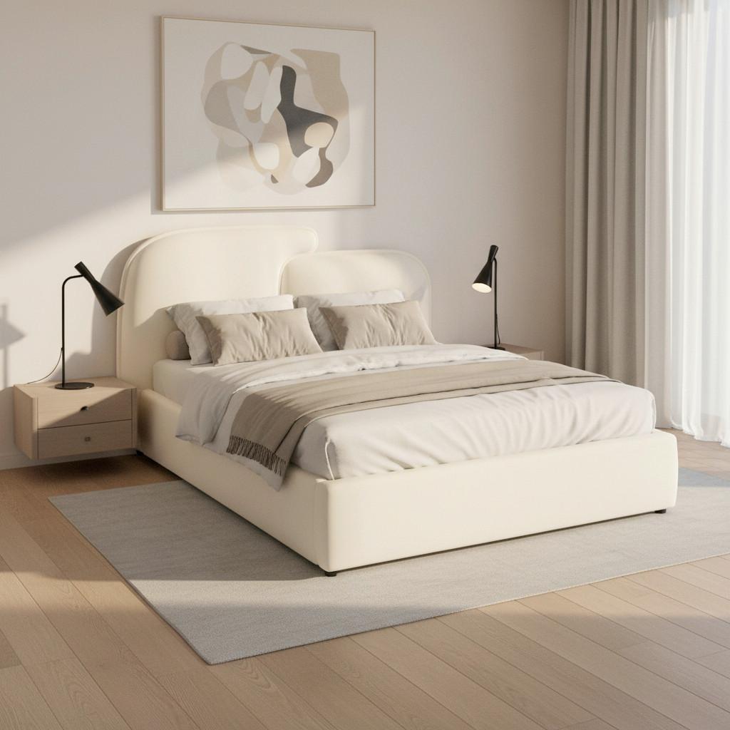 Čalúnená posteľ EMBRACE 160x200 cm, slonovinová - čierna/slonovinová, Modern, kov/drevo (160/200cm) - Bessagi Home