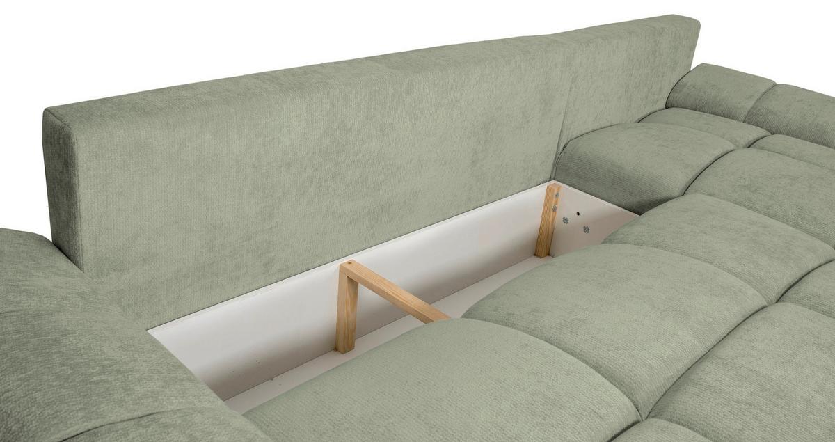 ECKSCHLAFSOFA Ramon, Mintgrün S:296x182cm - Chromfarben/Beige, Trend, Textil (296/182cm)