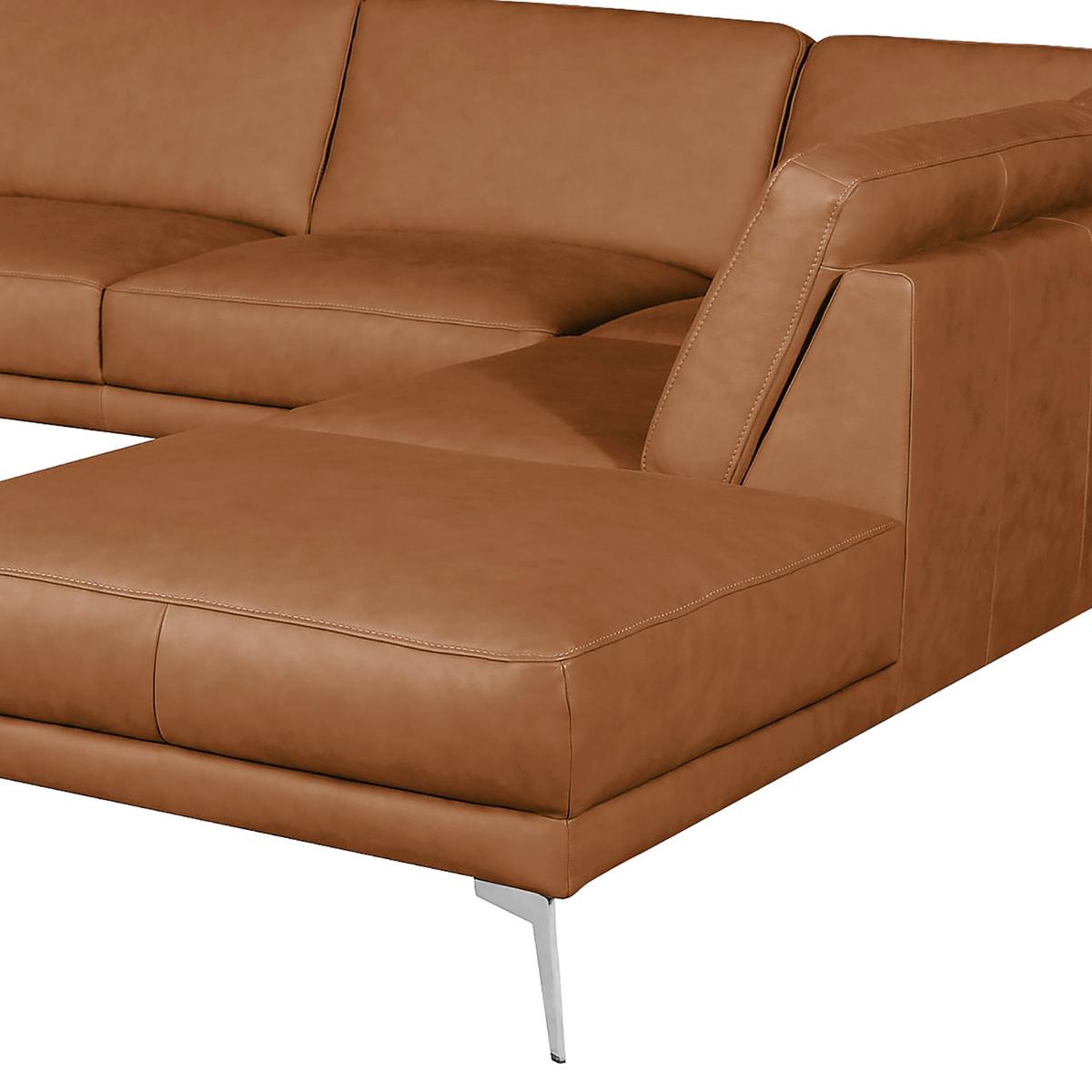 Ecksofa Spring Cognac Chrom, S: 273x250 cm - Chromfarben/Cognac, Design, Leder (273/250cm) - Livetastic