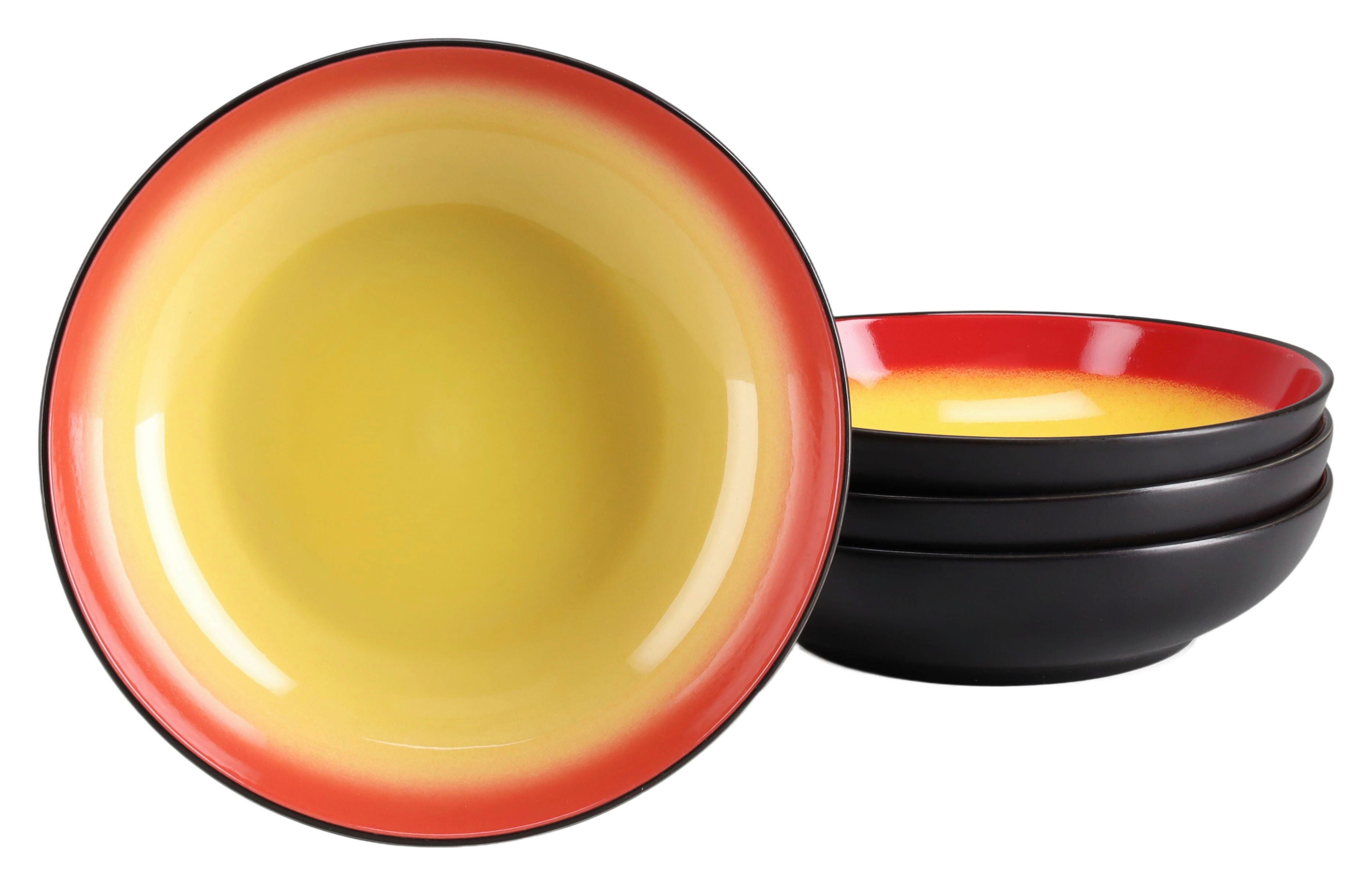 Schüsselset Hot Red Steinzeug 4--Teilig,rund ca. 22 cm - Rot/Hellgelb, Trend, Keramik (22,5/6cm) - Creatable