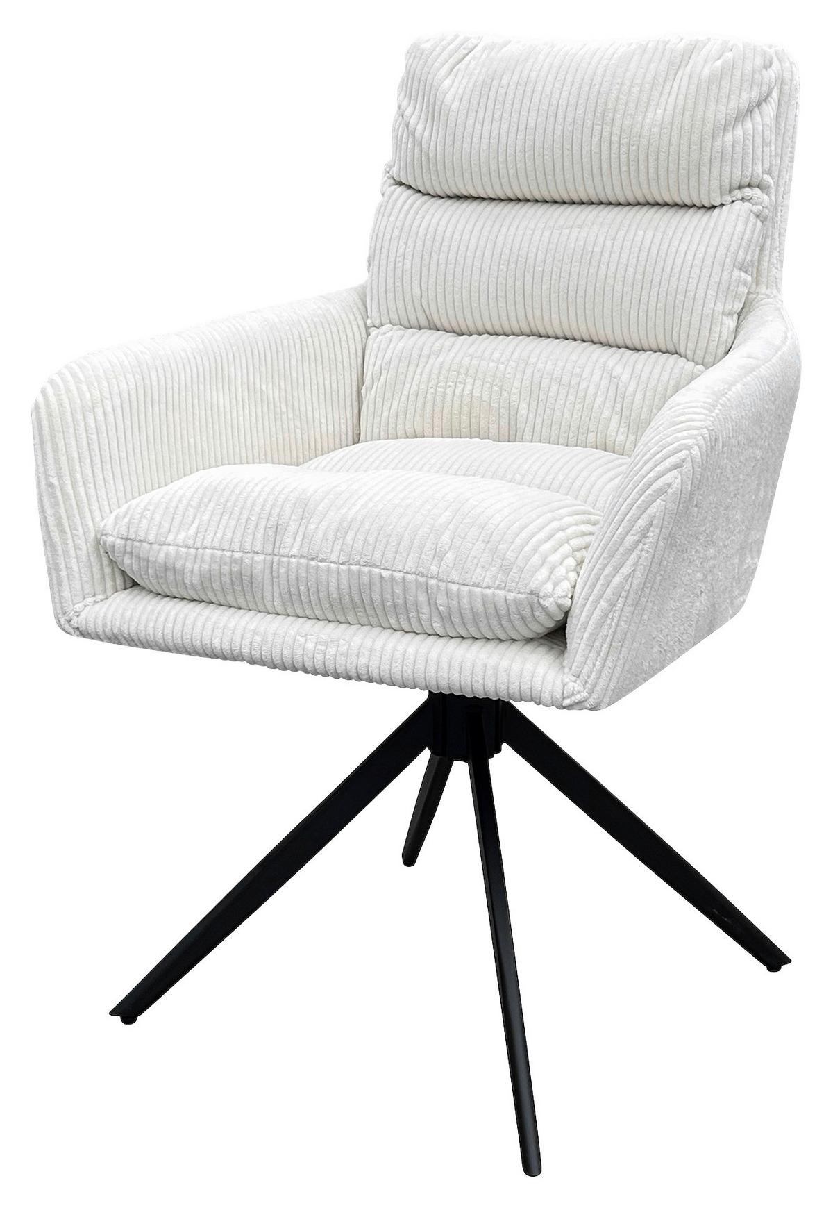 Armlehnstuhl-set Pura, Drehbar, Weiß 2er - Schwarz/Weiß, Design, Textil/Metall (58/88/64cm) - MID.YOU