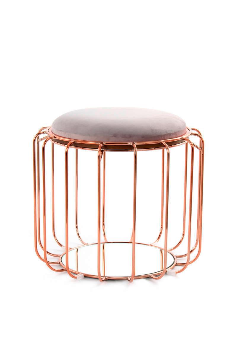 Beistelltisch/Pouf 2 in 1 Comfortable Rosé/Hellviolett - Grau/Kupferfarben, Basics, Glas/Holzwerkstoff (50/50/45cm) - Kayoom