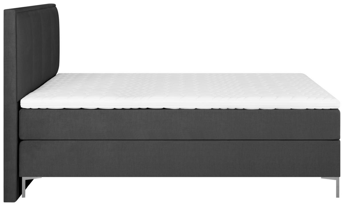 Boxspringbett mit Topper 160x200 cm Graz, Dunkelgrau - Dunkelgrau/Alufarben, MODERN, Textil (160/200cm) - MID.YOU
