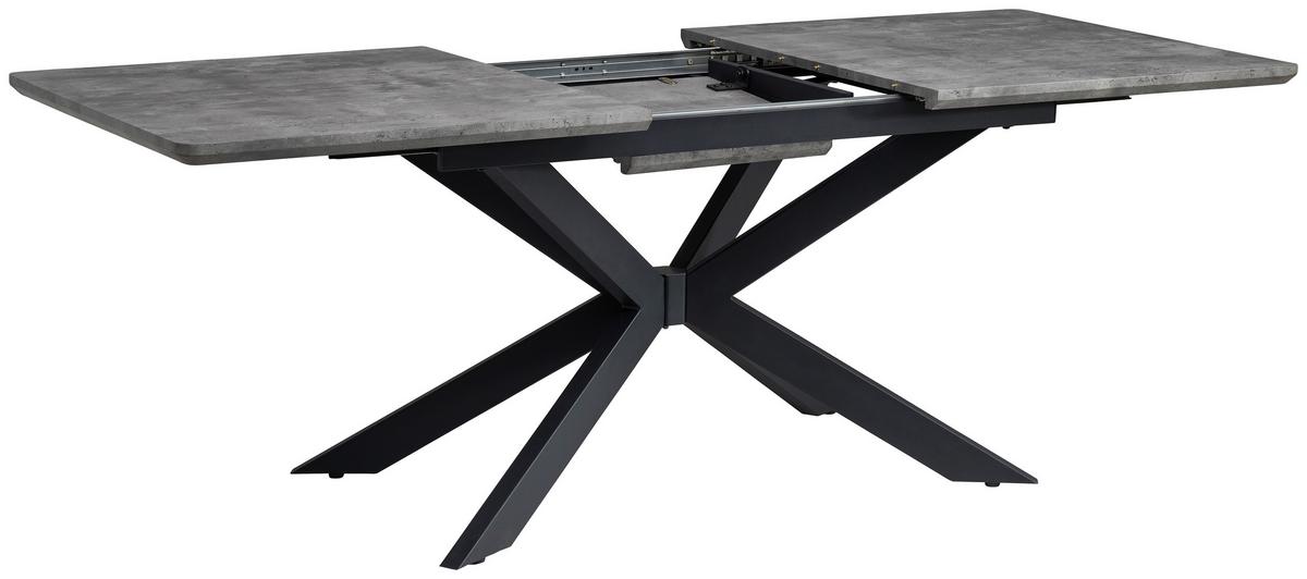 Ausziehtisch Leif 160 Az Mdf Betonoptik, B: 160-200 Cm - Schwarz/Grau, KONVENTIONELL, Holzwerkstoff/Metall (160-200/90/76cm) - MID.YOU