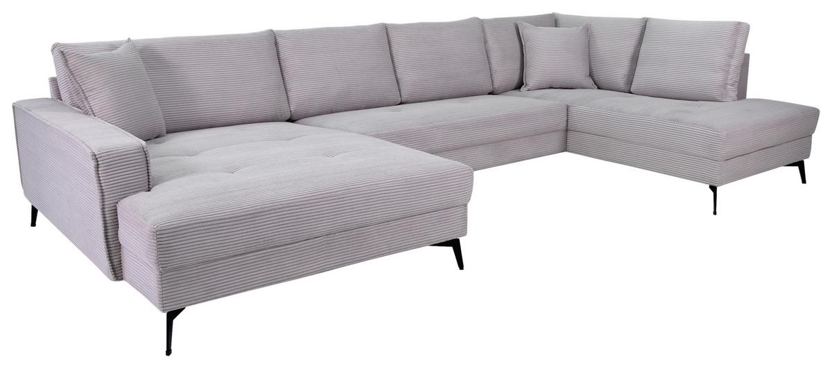 Wohnlandschaft Zero Grau U-Form 195x362x173cm - Hellgrau/Schwarz, Trend, Textil (173/362/195cm)