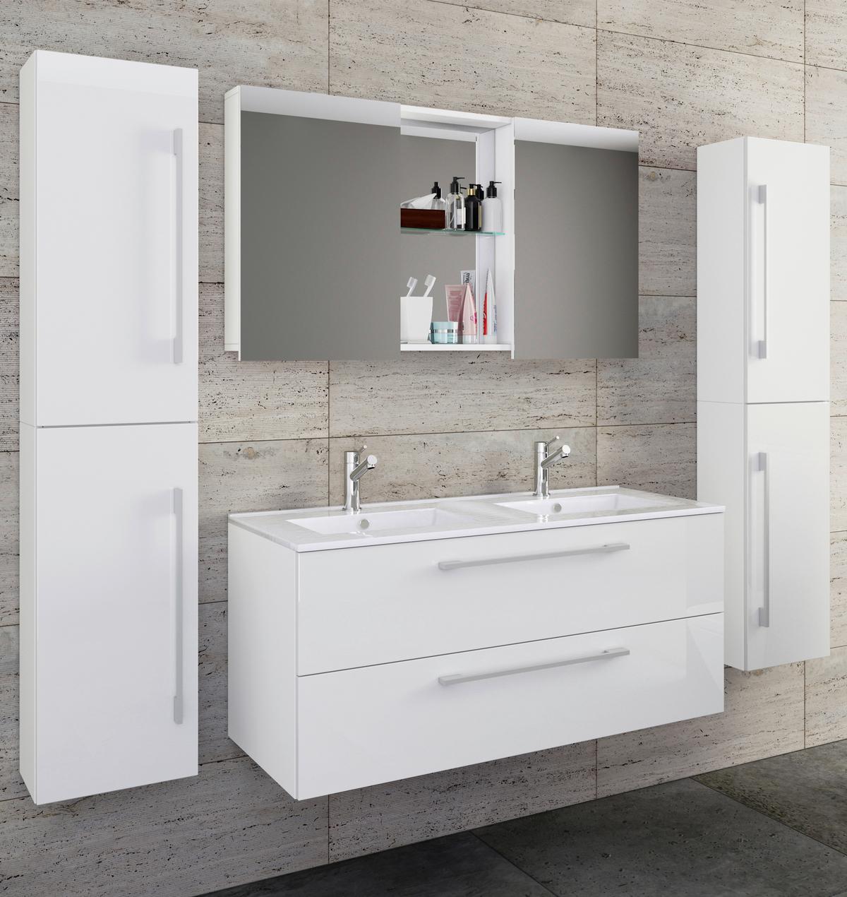Badezimmer Budasi Weiß B: 111 cm - Weiß, MODERN, Keramik/Holzwerkstoff (178cm) - MID.YOU