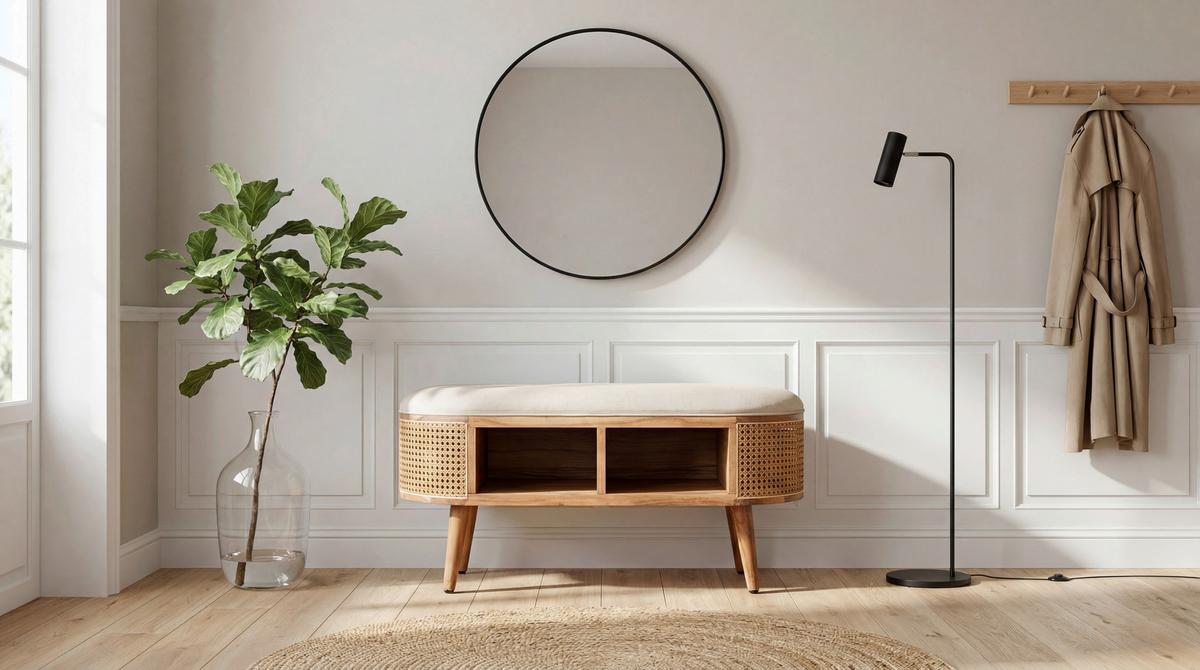 SITZBANK Akaziefarben B: 90cm - Weiß/Akaziefarben, Design, Holz/Textil (90/45/45cm) - MID.YOU