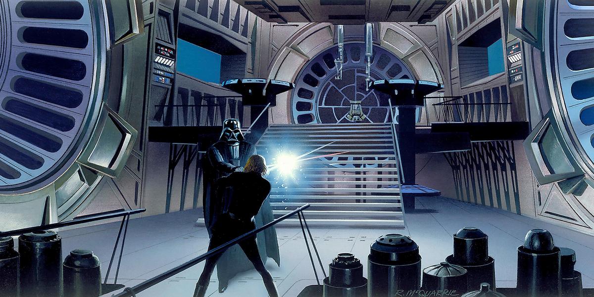 Fototapete Star Wars Duell Throneroom - Blau/Schwarz, Trend, Textil (500/250cm)