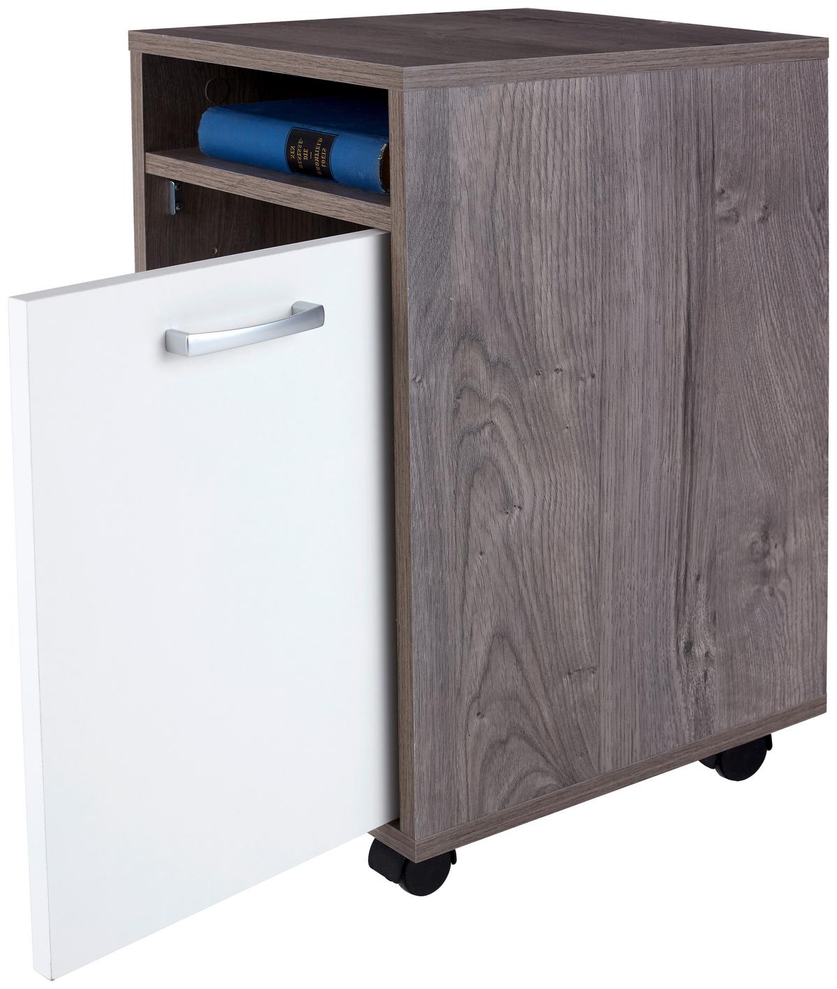 Rollcontainer Eiche Dekor / Weiß Laurenc 33x59,5x38 cm - Eichefarben/Weiß, MODERN, Kunststoff (33/59,5/38cm)