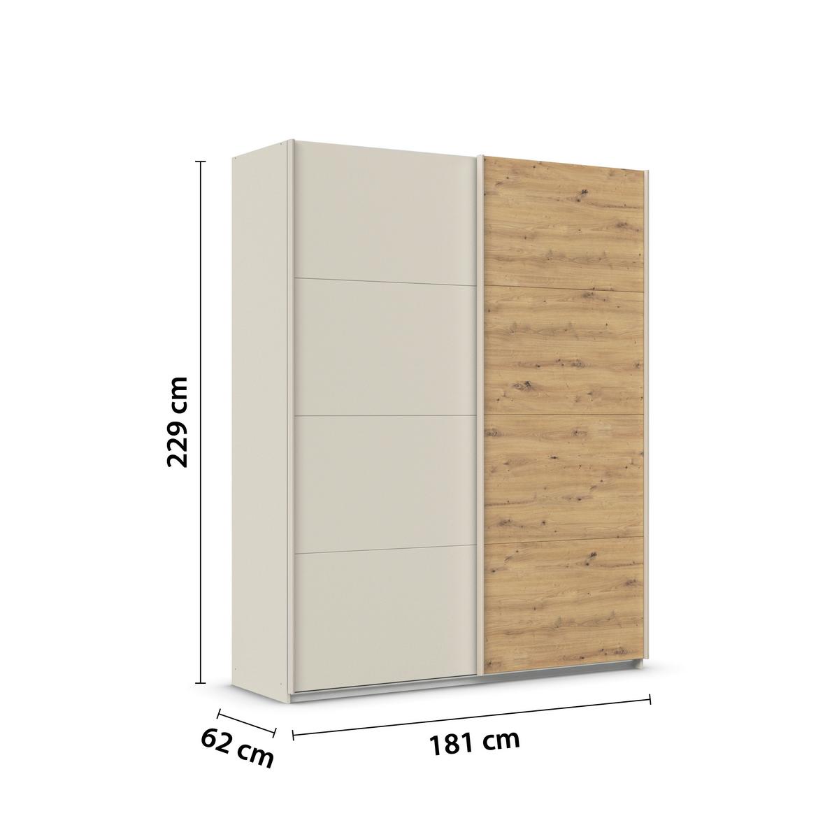 Schwebetürenschrank Feldkirch 181cm Champagner/Eiche Artisan - Champagner/Eiche Artisan, Trend, Holzwerkstoff (181/229/61cm) - Luca Bessoni