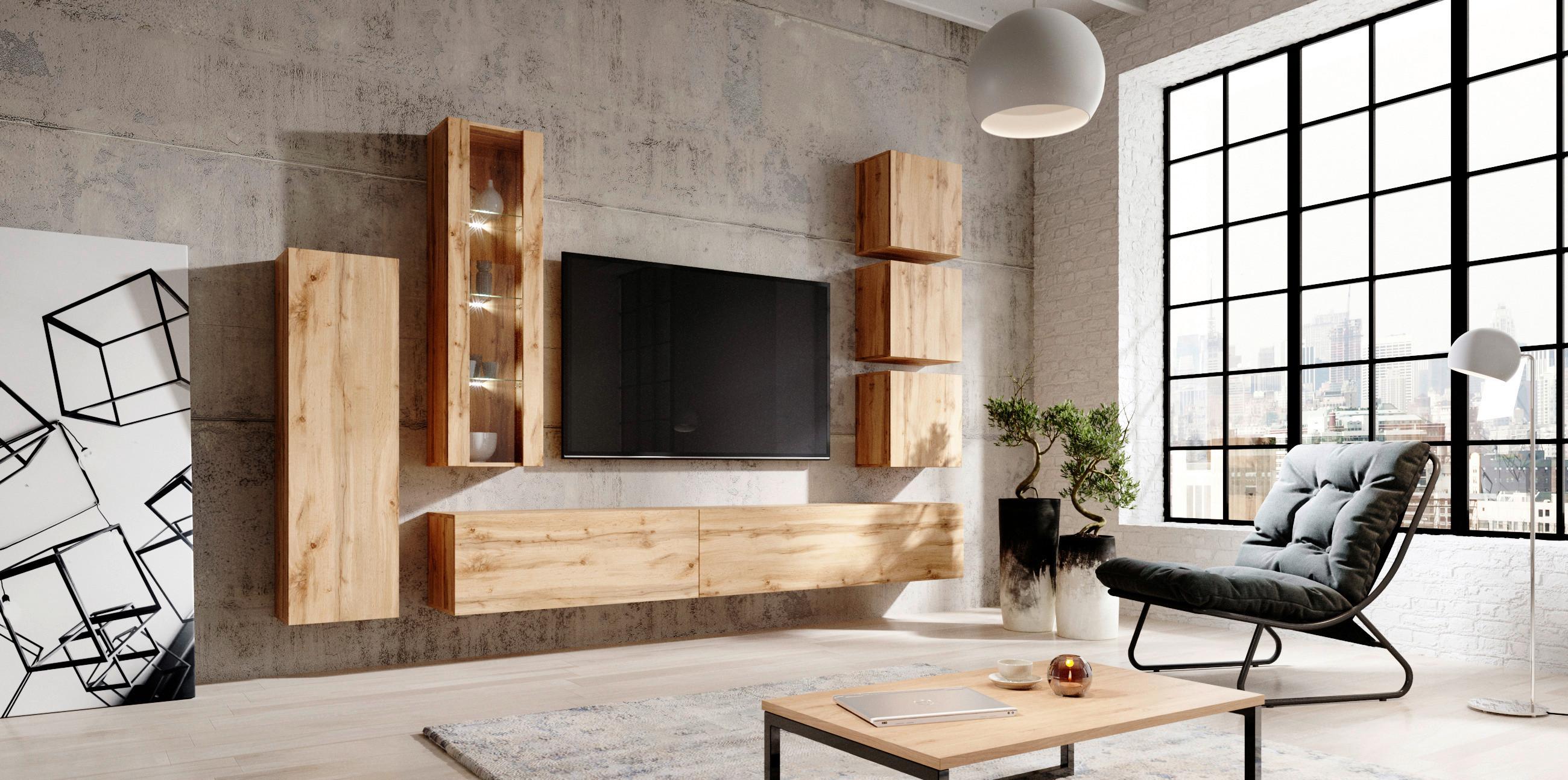 Hängevitrine Wandvitirine Vivien 09 Led - Eiche Wotan, Design, Glas/Holzwerkstoff (40/140/30cm) - Livetastic