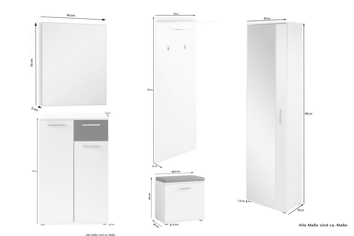 Garderobe Jakob 5-Teilig Alteiche/Anthrazit B: 49 cm - Alteiche/Anthrazit, Design, Glas/Holzwerkstoff (49/196/30cm) - MID.YOU