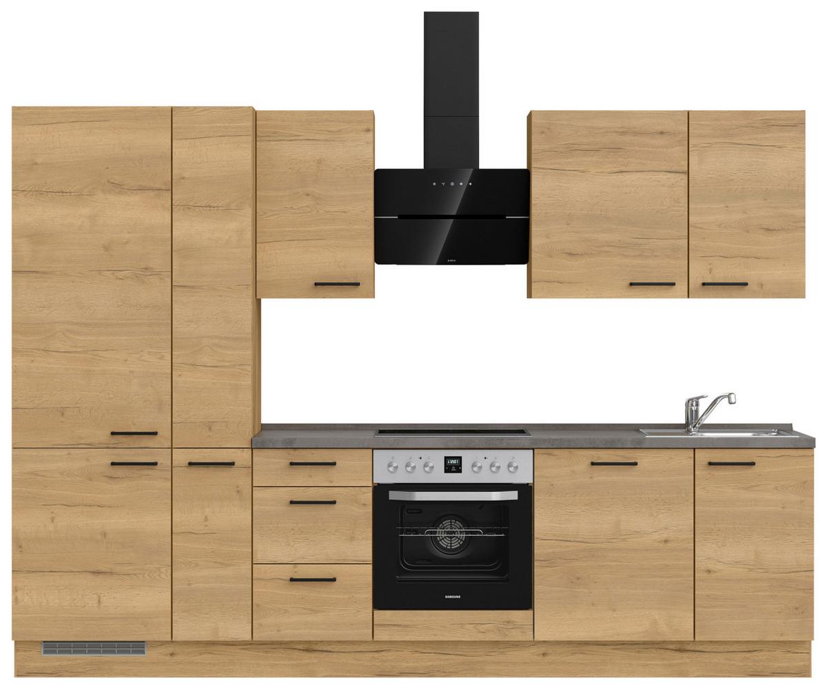 Kuchynská linka 300 cm, dub Sierra - čierna/farba duba, Modern, kov/kompozitné drevo (300cm) - Nobilia