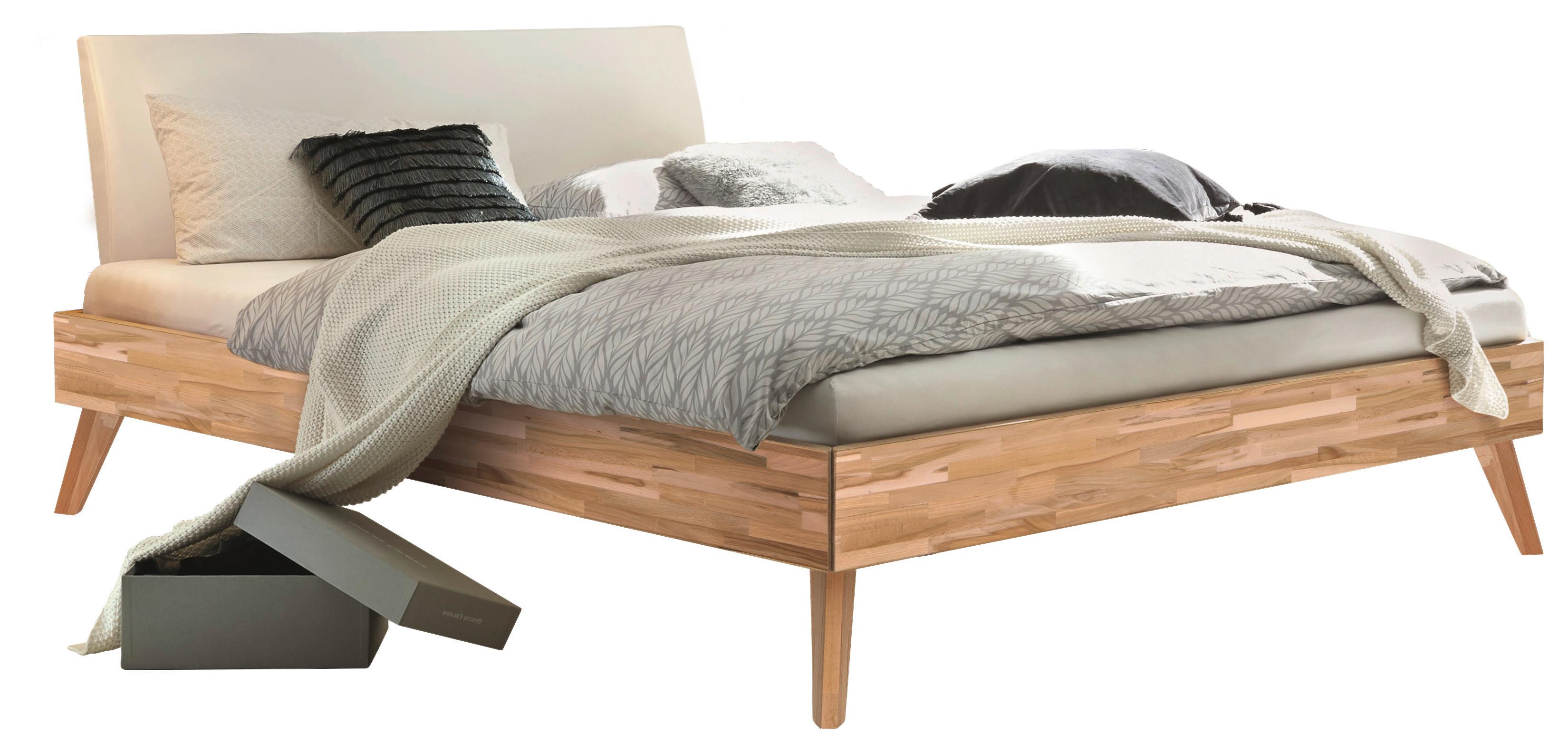 Bett Pesaro Mit Gepolstertem Kopfteil 200x200 - Buchefarben/Weiß, Design, Holz/Textil (200/200cm) - Hasena