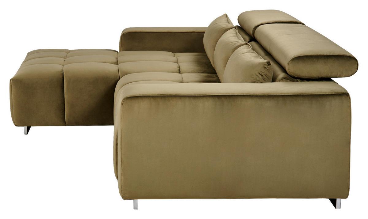 Ecksofa mit Relaxfunktion Orion Kopfstütze Klappbar Olivegrün - Silberfarben/Olivgrün, KONVENTIONELL, Textil (186/307cm) - Livetastic