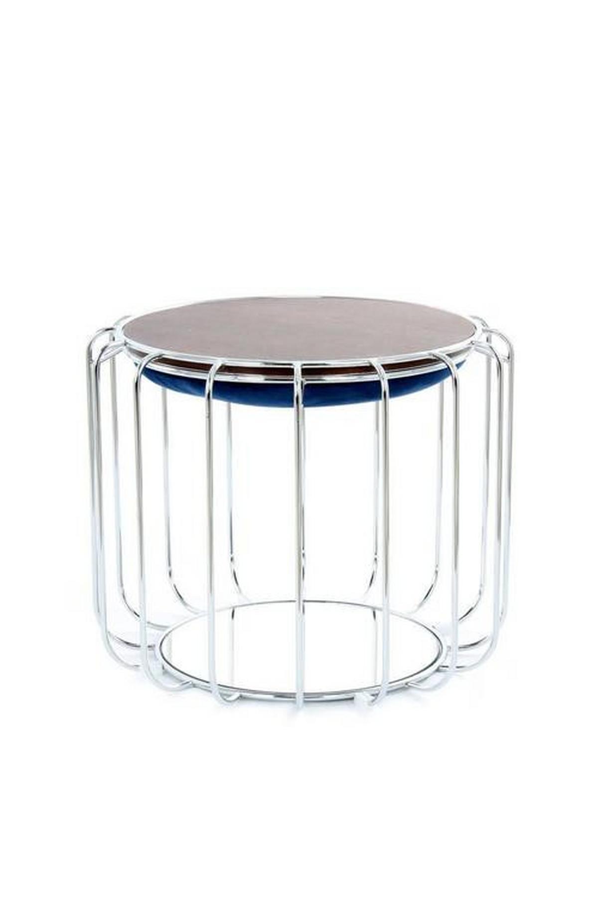 Beistelltisch/pouf 2 In 1 Comfortable Silber/dunkelblau - Silberfarben/Dunkelblau, Basics, Glas/Holzwerkstoff (50/50/45cm) - Kayoom