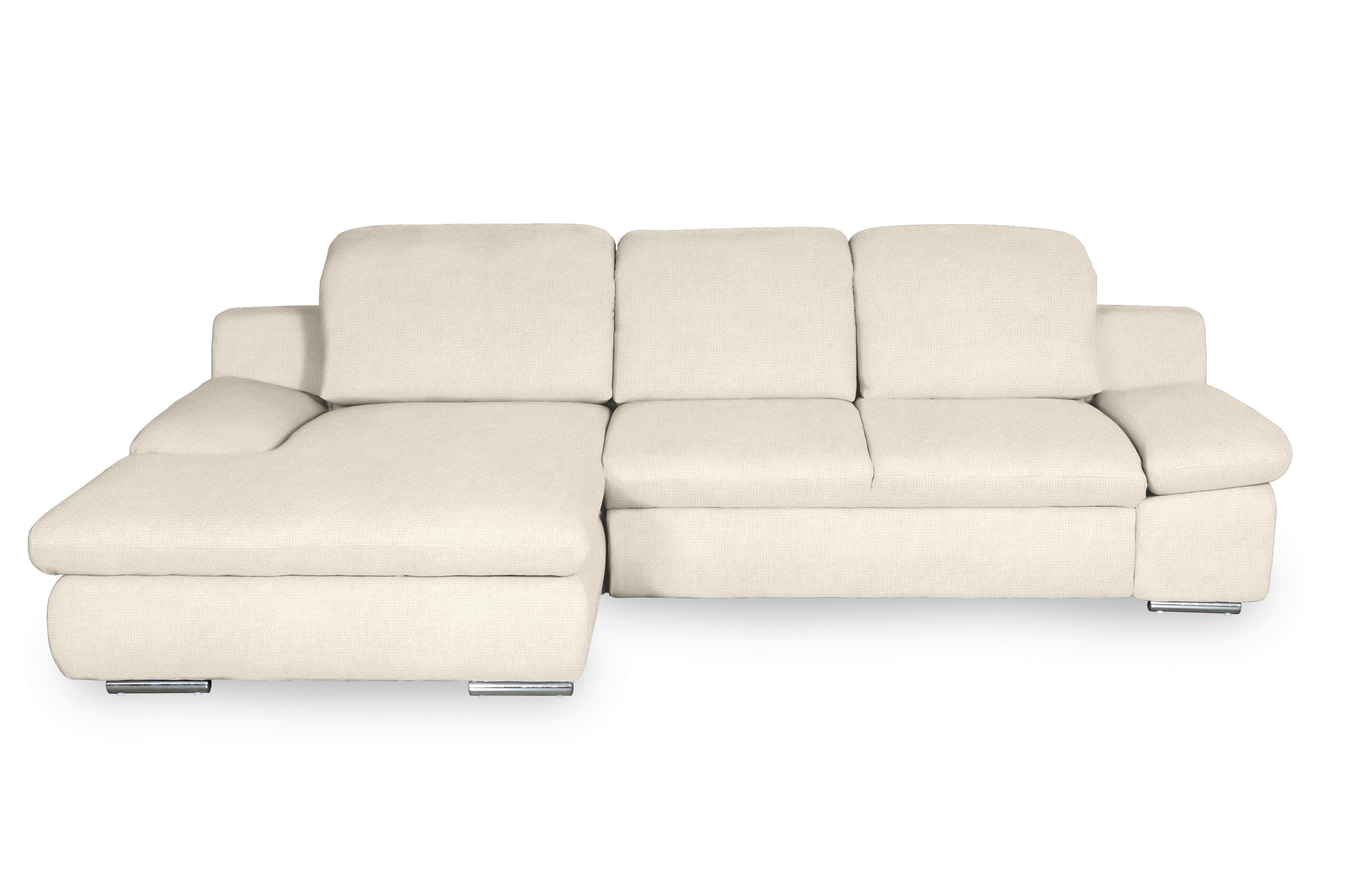 Ecksofa Isona Creme Chenille - Chromfarben/Creme, Design, Textil (165/286cm) - Livetastic