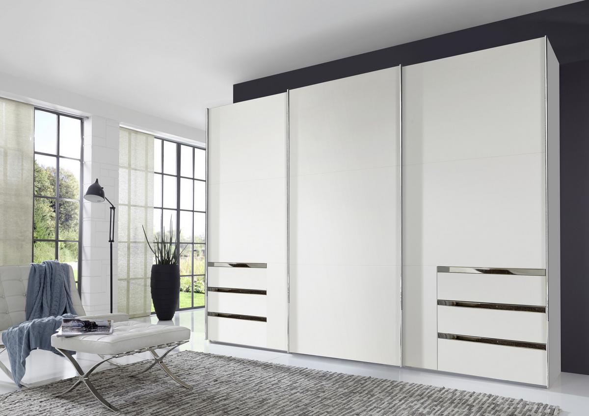 Schwebetürenschrank Mit Laden 300cm Level 36a, Weiß - Weiß, MODERN, Holzwerkstoff (300/216/65cm) - MID.YOU