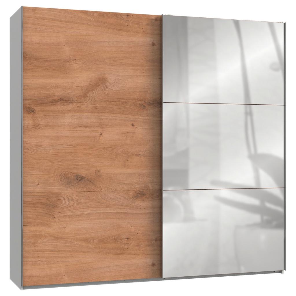 Schwebetürenschrank 250cm Level, Weiß/Eiche Dekor