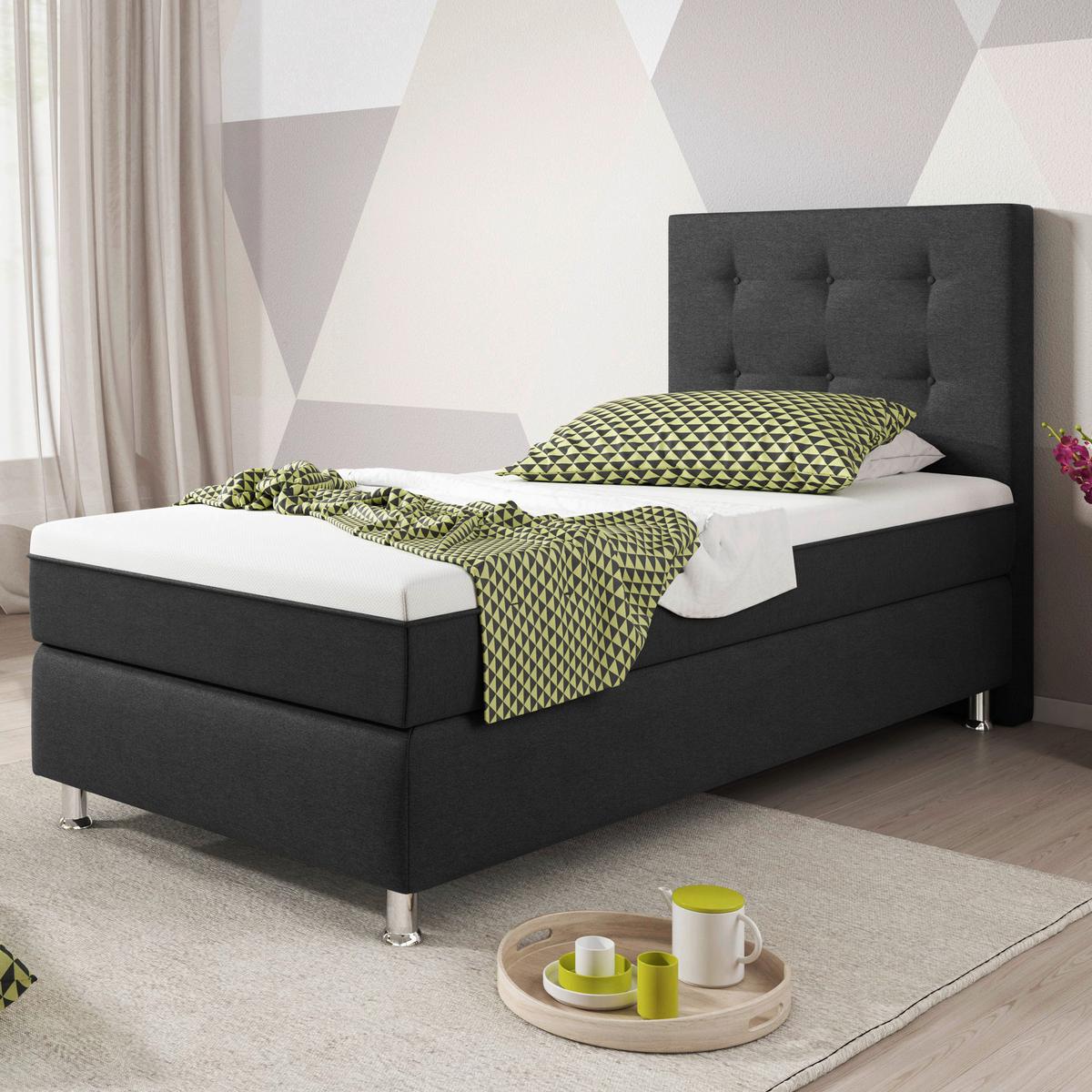 Boxspringbett 90x200 cm Köln Plus - Anthrazit/Silberfarben, KONVENTIONELL, Textil (90/115/210cm) - MID.YOU