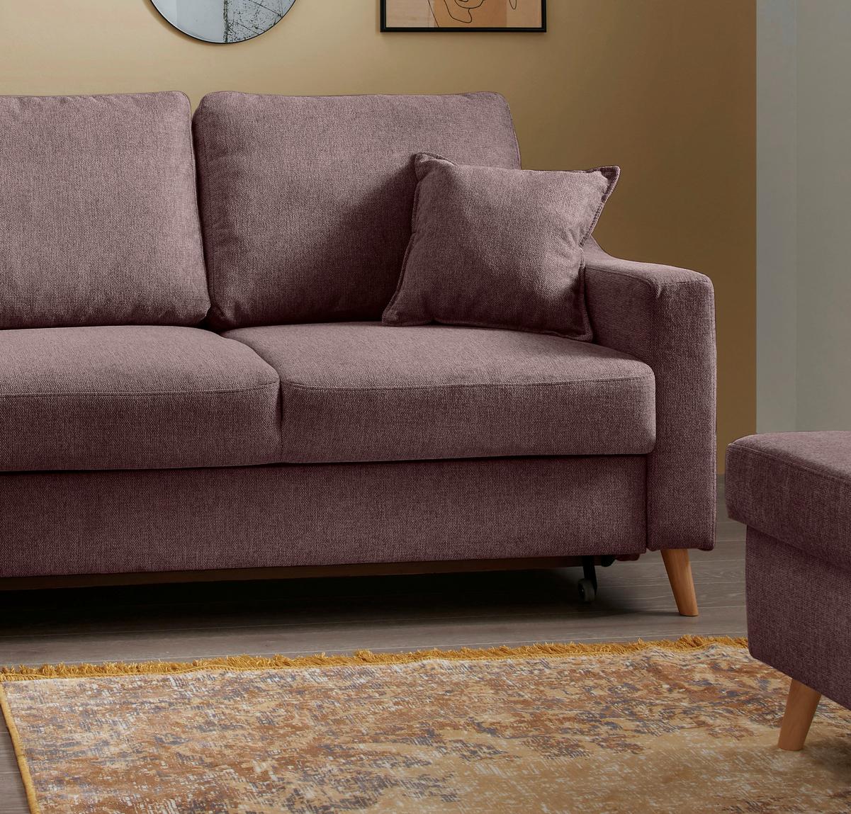 Ecksofa mit Schlaffunktion Valentina mit Kissen Bordeaux - Bordeaux/Naturfarben, KONVENTIONELL, Textil (200/230cm) - P & B