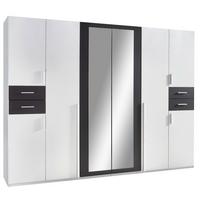 Drehtürenschrank Mit Spiegel + Laden B: 270 cm Vegas, Weiß - Graphitfarben/Weiß, Basics, Holzwerkstoff (270/208/58cm) - MID.YOU