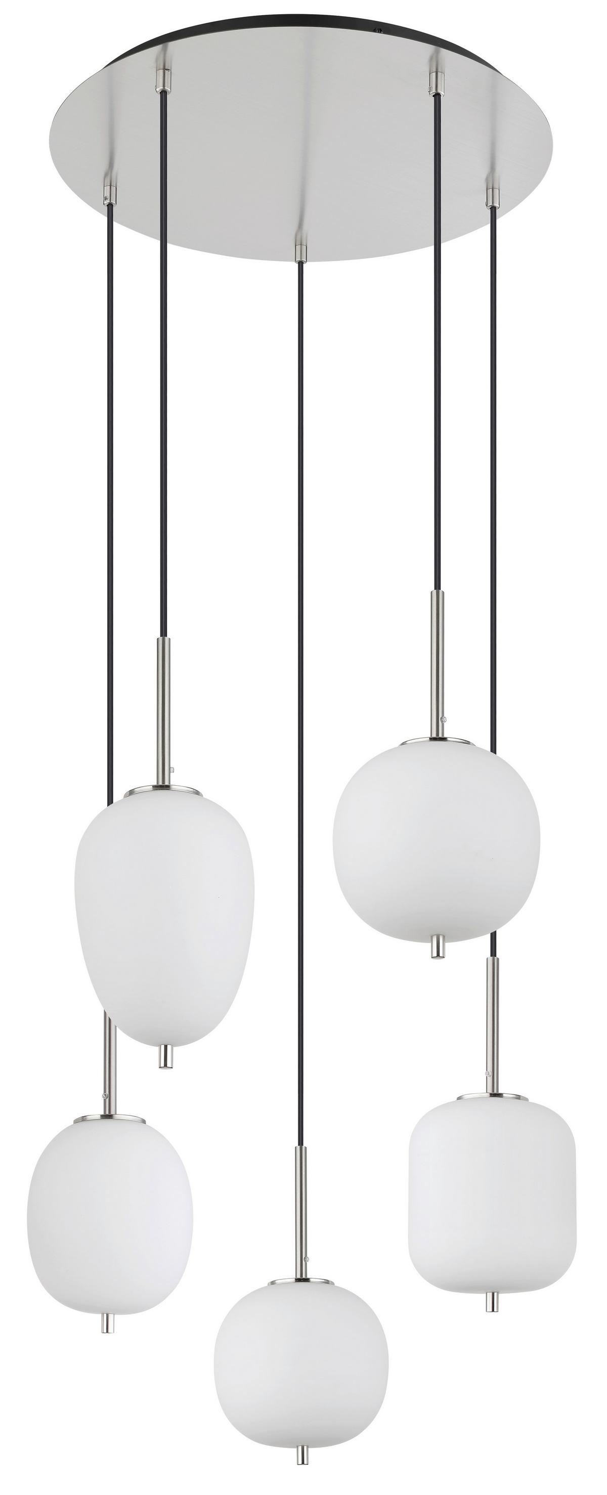 Hängeleuchte Exkl. 5xe14, 40w - Opal/Nickelfarben, Basics, Glas/Metall (57,5/150cm) - Globo