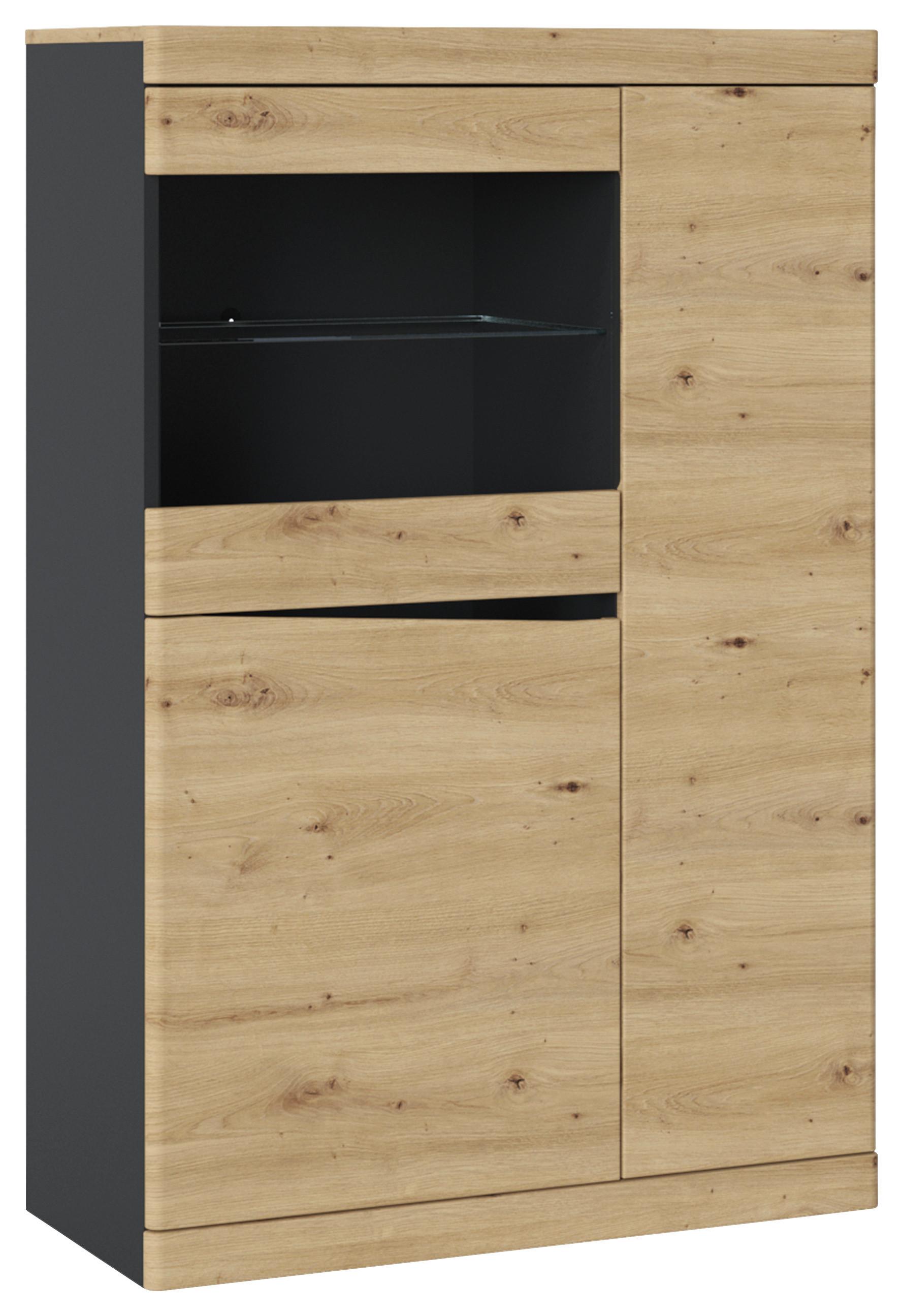 Vitrine Turino Eiche Artisan Anthrazit B: 86 cm - Anthrazit/Schwarz, Trend, Glas/Holzwerkstoff (86/130,8/39,9cm) - Sony